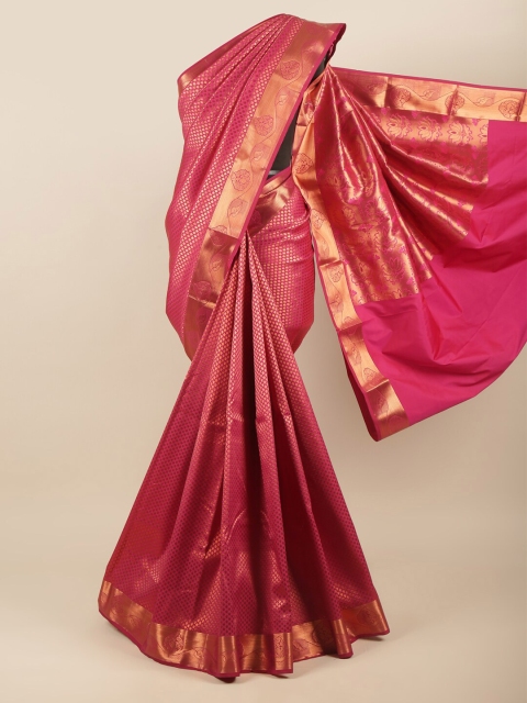 

Pothys Magenta & Copper-Toned Floral Zari Art Silk Saree