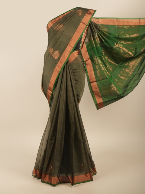 

Pothys Green & Copper-Toned Ethnic Motifs Zari Silk Cotton Saree