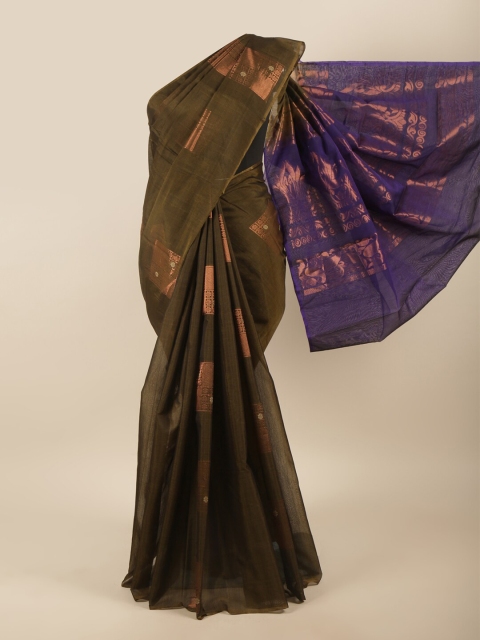 

Pothys Green & Navy Blue Floral Zari Silk Cotton Saree