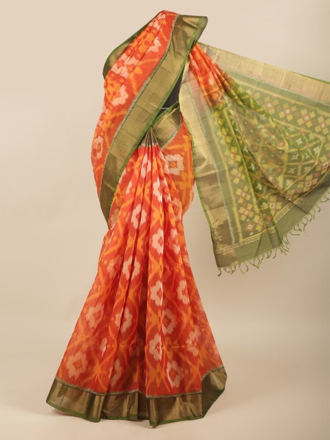 

Pothys Orange & Gold-Toned Ethnic Motifs Zari Silk Cotton Saree