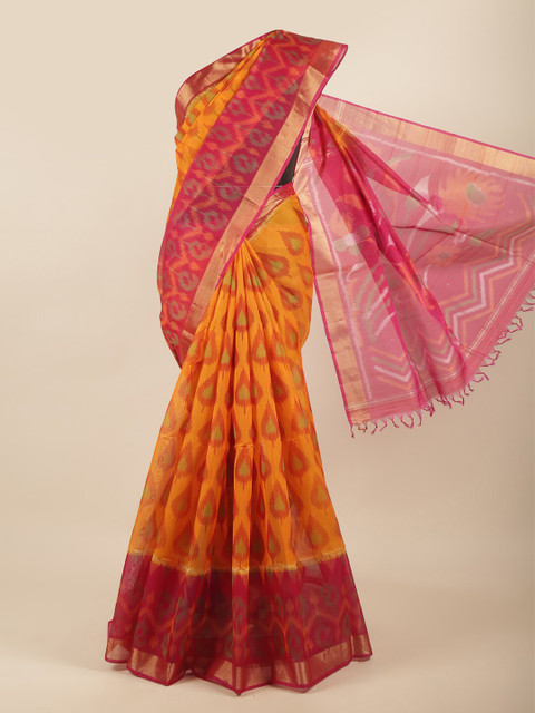 

Pothys Mustard & Magenta Zari Silk Cotton Saree