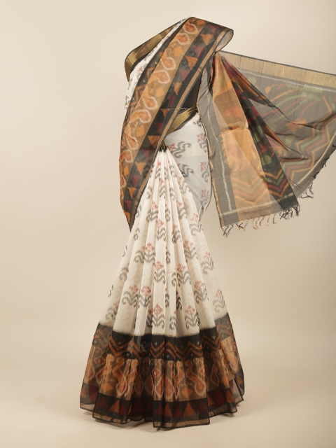 

Pothys Off White & Black Floral Zari Silk Cotton Saree