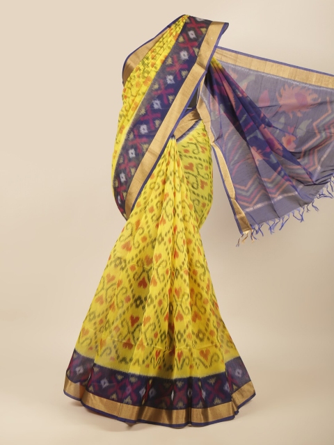 

Pothys Lime Green & Navy Blue Ethnic Motifs Zari Silk Cotton Saree