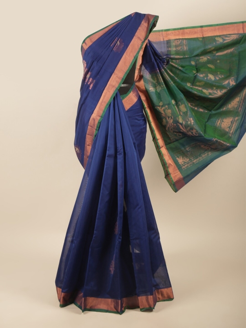 

Pothys Navy Blue & Copper-Toned Ethnic Motifs Zari Silk Cotton Saree