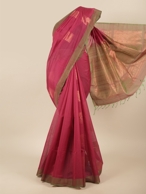 

Pothys Pink & Green Floral Silk Cotton Saree