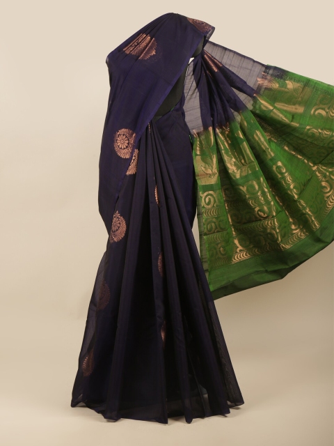 

Pothys Blue & Green Ethnic Motifs Zari Silk Cotton Saree