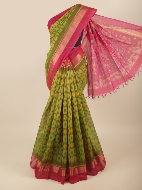 

Pothys Green & Pink Zari Silk Cotton Saree