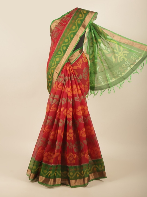 

Pothys Red & Green Ethnic Motifs Zari Silk Cotton Saree