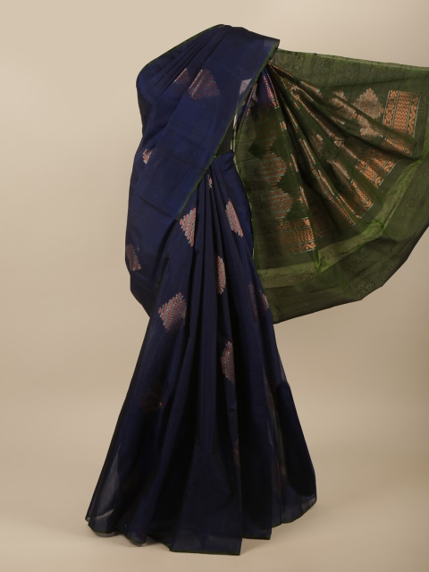 

Pothys Blue & Silver-Toned Ethnic Motifs Silk Cotton Saree