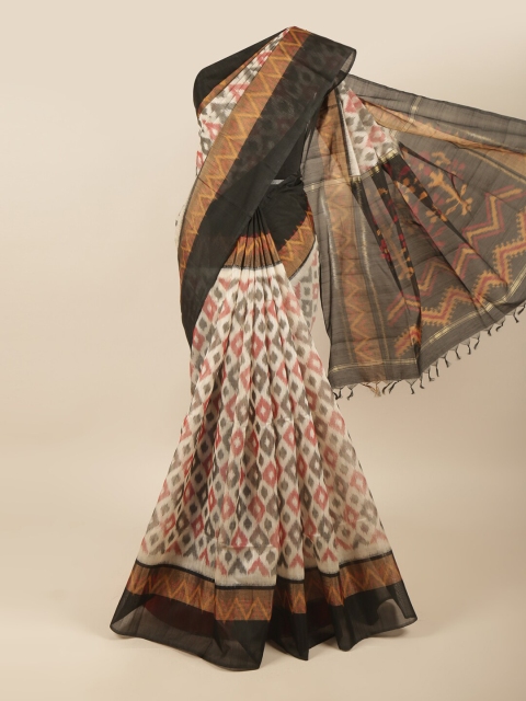 

Pothys Cream-Coloured & Black Silk Cotton Saree