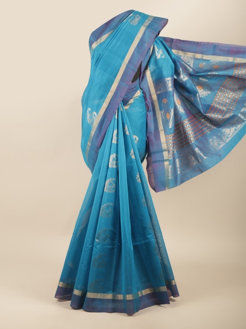

Pothys Blue & Gold-Toned Ethnic Motifs Zari Silk Cotton Saree