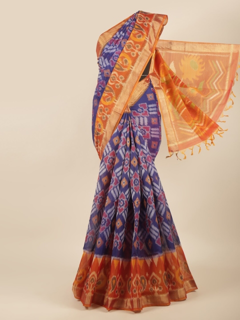 

Pothys Blue & Orange Silk Cotton Saree