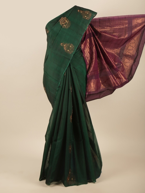 

Pothys Green & Purple Woven Design Zari Silk Cotton Saree