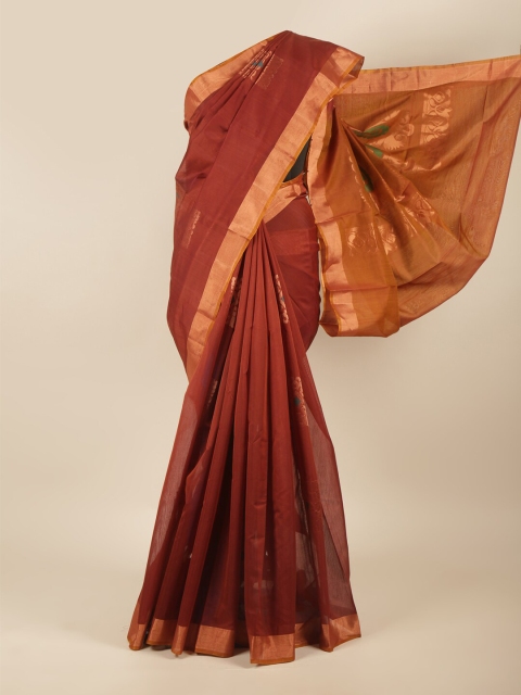 

Pothys Brown & Gold-Toned Ethnic Motifs Zari Silk Cotton Saree