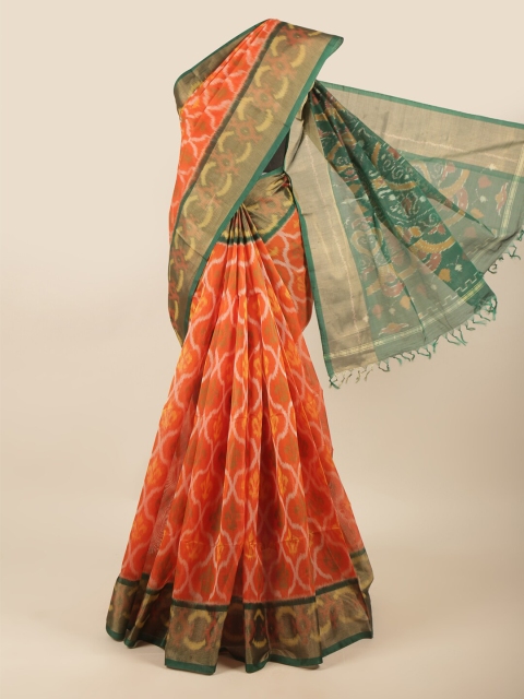 

Pothys Orange & Green Ethnic Motifs Silk Cotton Saree