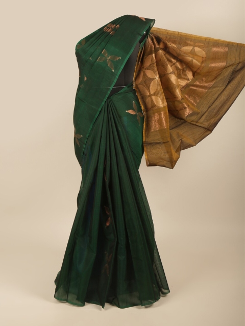 

Pothys Green & Gold-Toned Woven Design Zari Silk Cotton Saree