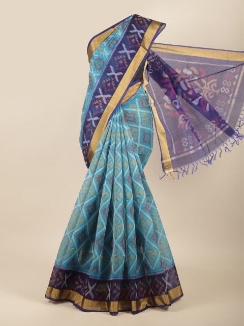 

Pothys Blue & White Ethnic Motifs Zari Silk Cotton Saree