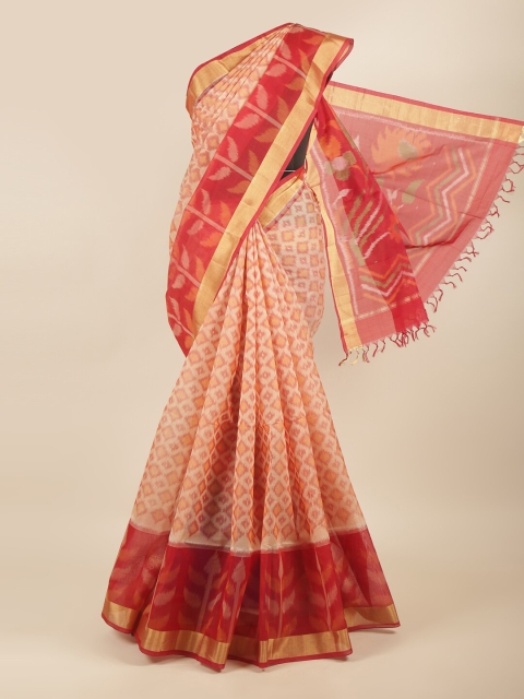 

Pothys Peach-Coloured & White Floral Silk Cotton Saree