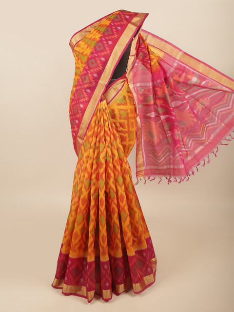 

Pothys Yellow & Pink Printed Zari Silk Cotton Saree