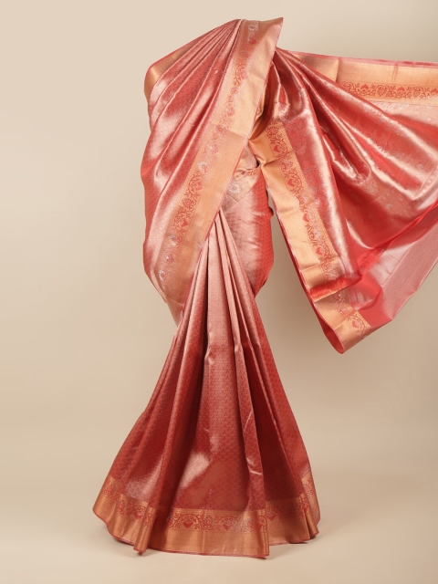 

Pothys Peach-Coloured & Gold-Toned Ethnic Motifs Zari Art Silk Saree