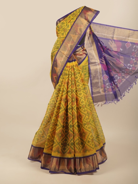 

Pothys Lime Green & Gold-Toned Ethnic Motifs Zari Border Silk Cotton Saree