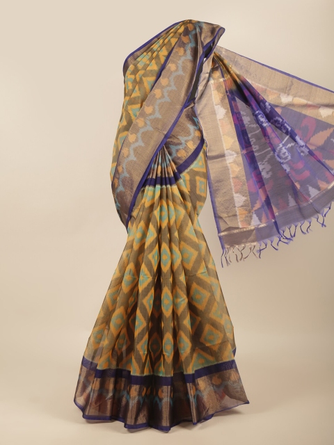 

Pothys Mustard Geometric Printed Silk Cotton Saree