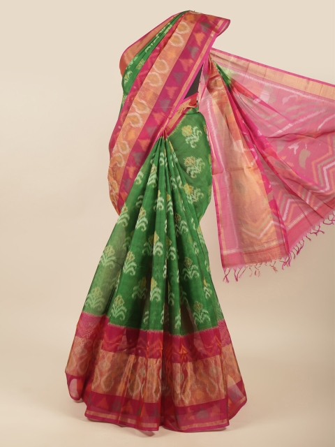 

Pothys Green & Pink Floral Zari Silk Cotton Saree