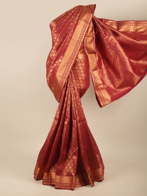 

Pothys Maroon & Copper-Toned Woven Design Zari Art Silk Saree