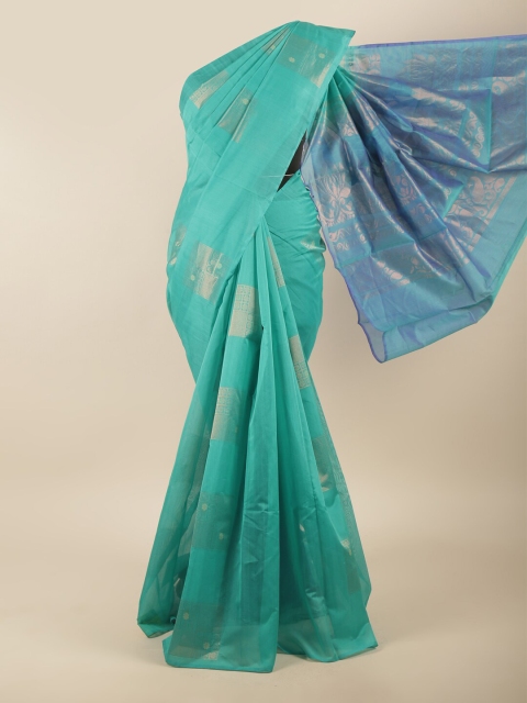 

Pothys Sea Green & Gold-Toned Woven Design Zari Silk Cotton Saree