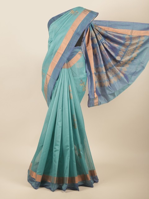 

Pothys Green & Blue Ethnic Motifs Zari Silk Cotton Saree