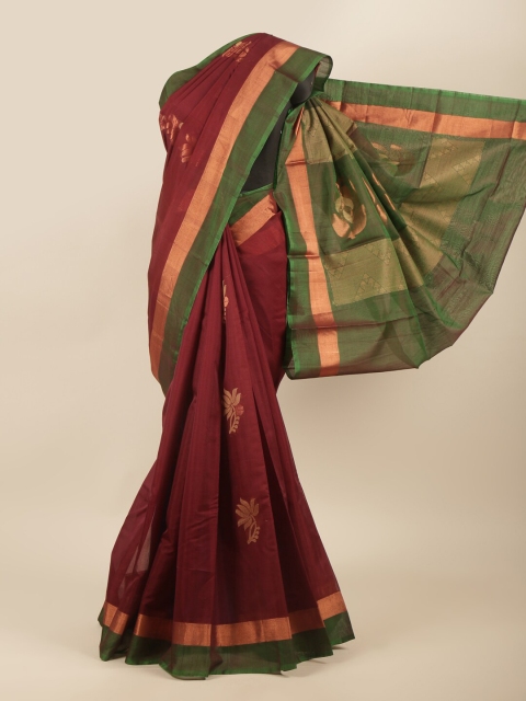 

Pothys Maroon & Green Ethnic Motifs Zari Silk Cotton Saree