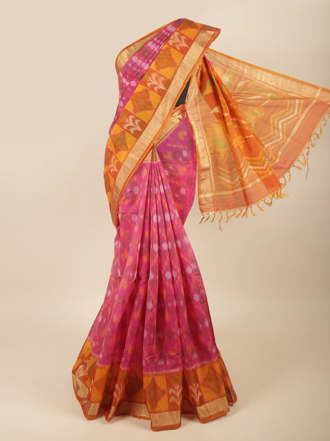 

Pothys Pink & Yellow Zari Silk Cotton Saree