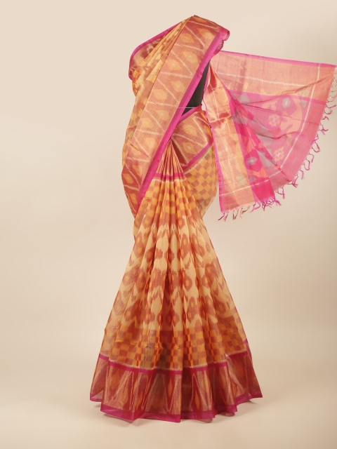 

Pothys Yellow & Pink Ethnic Motifs Silk Cotton Saree