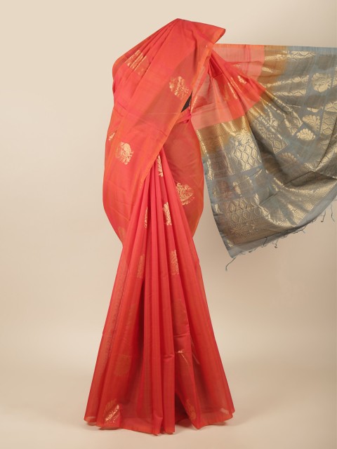 

Pothys Orange & Grey Ethnic Motifs Silk Cotton Saree