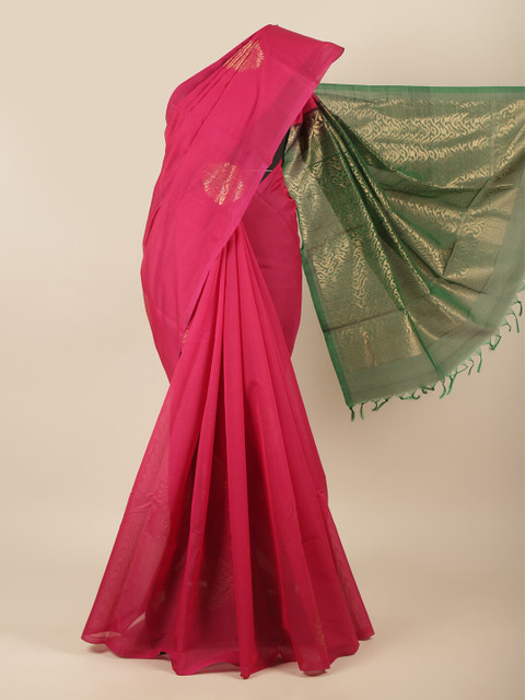 

Pothys Pink & Green Woven Design Jute Silk Saree