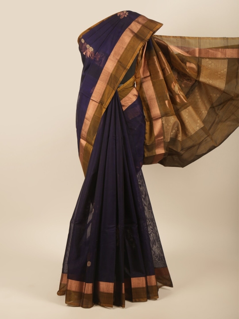 

Pothys Blue & Gold-Toned Ethnic Motifs Silk Cotton Saree