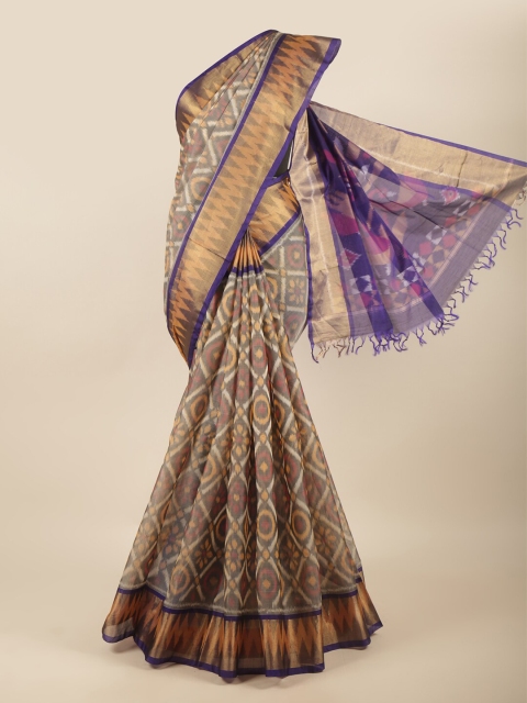 

Pothys Grey & Blue Zari Silk Cotton Saree