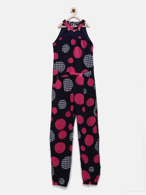 

Tiny Girl Navy & Pink Printed Jumpsuit, Navy blue