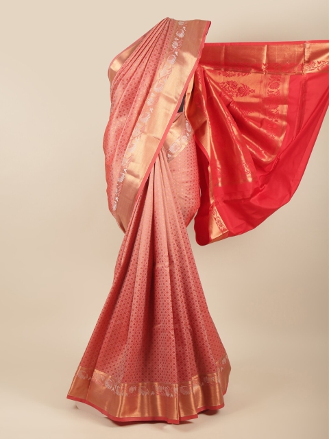 

Pothys Peach-Coloured & Gold-Toned Woven Design Zari Art Silk Saree