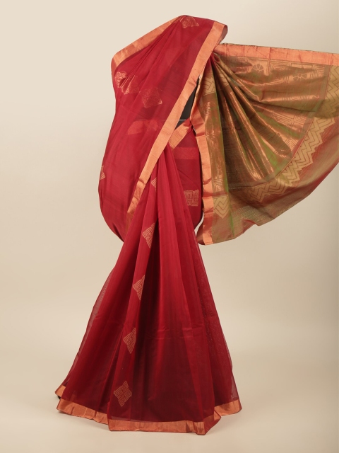 

Pothys Maroon & Gold-Toned Ethnic Motifs Zari Silk Cotton Saree