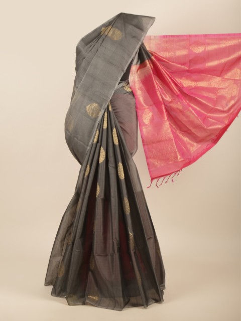 

Pothys Grey & Pink Ethnic Motifs Silk Cotton Saree