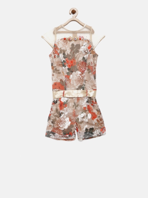 

Tiny Girl Beige & Orange Floral Print Playsuit