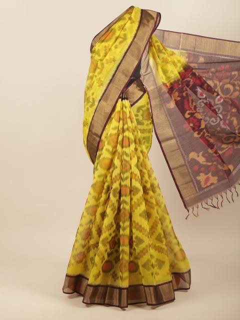 

Pothys Yellow & Green Ethnic Motifs Zari Silk Cotton Saree