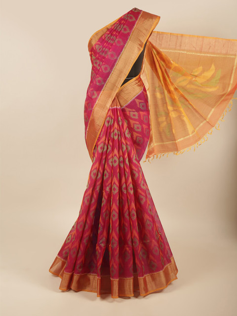 

Pothys Magenta & Yellow Zari Silk Cotton Saree