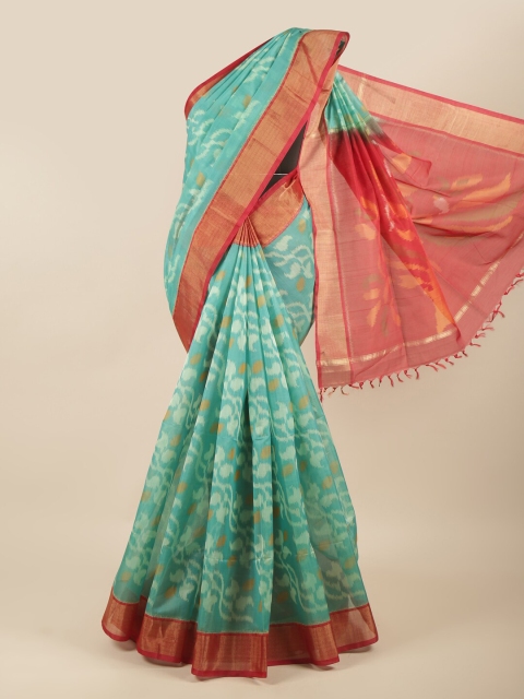 

Pothys Green & Pink Floral Zari Silk Cotton Saree