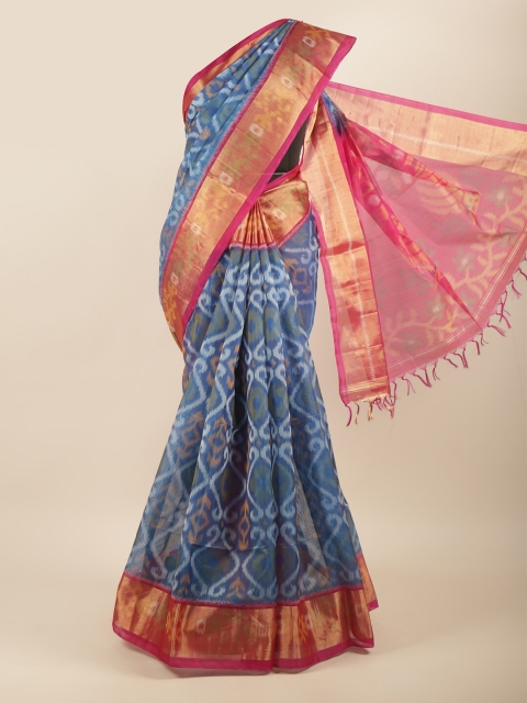 

Pothys Blue & Pink Floral Silk Cotton Saree