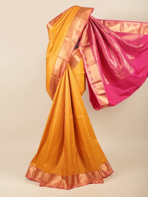 

Pothys Mustard & Gold-Toned Woven Design Zari Art Silk Saree