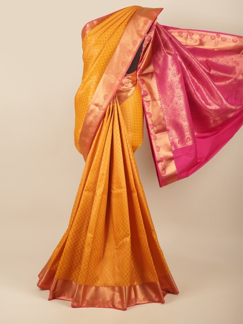 

Pothys Yellow & Pink Floral Zari Art Silk Saree