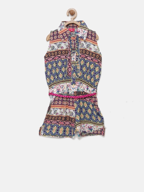 

Tiny Girl Multicoloured Printed Rompers, Multi