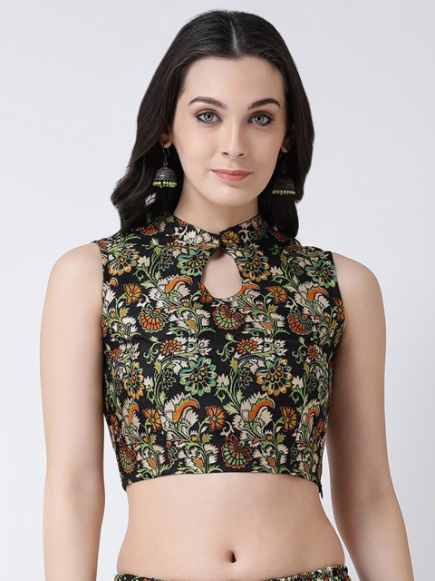 

TULIP 21 Women Black & Green Floral Printed Keyhole Neck Saree Blouse